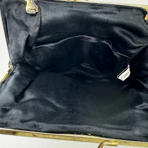 Vintage Unbranded Black Beaded Purse Handbag Collectible Silver Strap - Picture 3 of 7